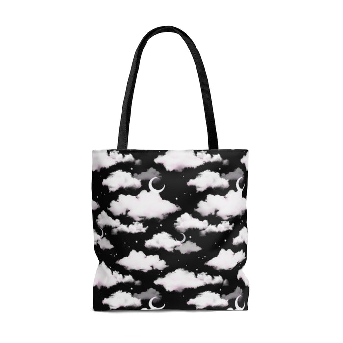 Stylish Cloudy Sky Tote Bag (Black) featuring a versatile design with clouds, perfect for any outfit or gym trips.