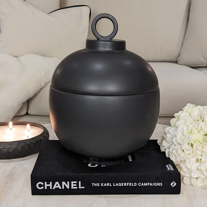Colton Large Black Ceramic Lidded Decorative Jar Accessories