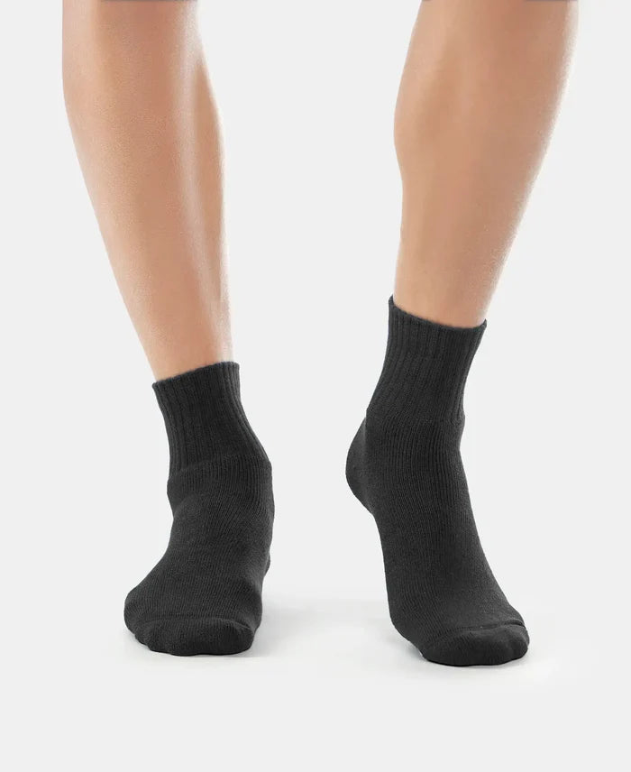 Compact Cotton Terry Ankle Length Socks With StayFresh Treatment - Black (Pack of 3)