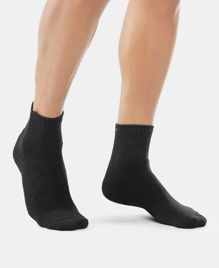 Compact Cotton Terry Ankle Length Socks With StayFresh Treatment - Black (Pack of 3)