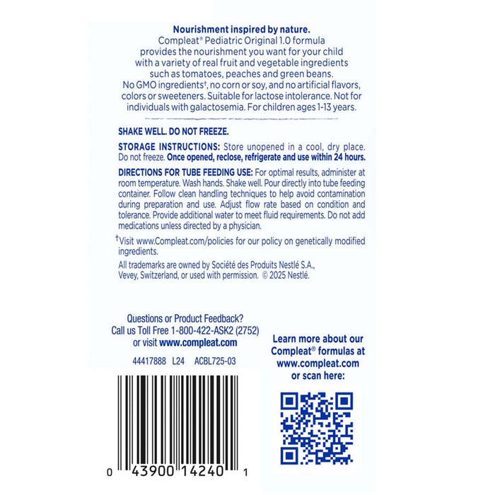 Compleat Pediatric Tube Feeding Formula, Unflavored, 8.45 oz - 10043900142408-Single - LL Medico
