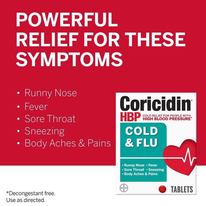 Coricidin HBP Cold & Flu Relief Tablets, 20 ct - 11523432502 - LL Medico