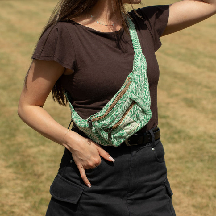 Cotton Hemp Style Belt (or Fanny) Bag - Sage 🇬🇧