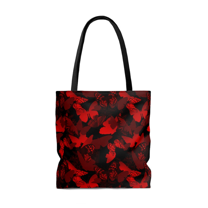 Stylish Crimson Butterfly Tote Bag featuring a vibrant butterfly print, perfect for daily use and outings.
