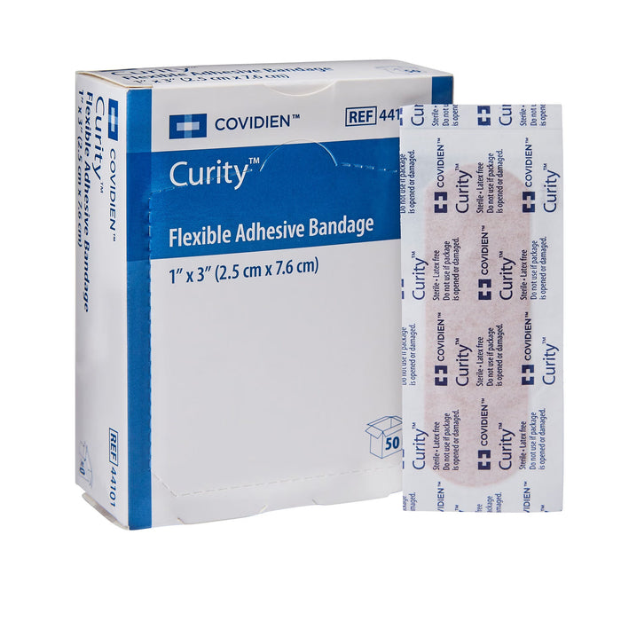 Curity Flexible Fabric Adhesive Bandages, Tan, Sterile, 1" x 3" - 44101-Box - LL Medico
