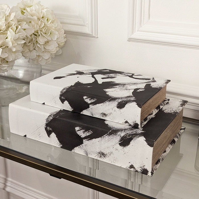 Della Black & White Decorative Brush stroke Effect Book Boxes - Set of 2 Accessories
