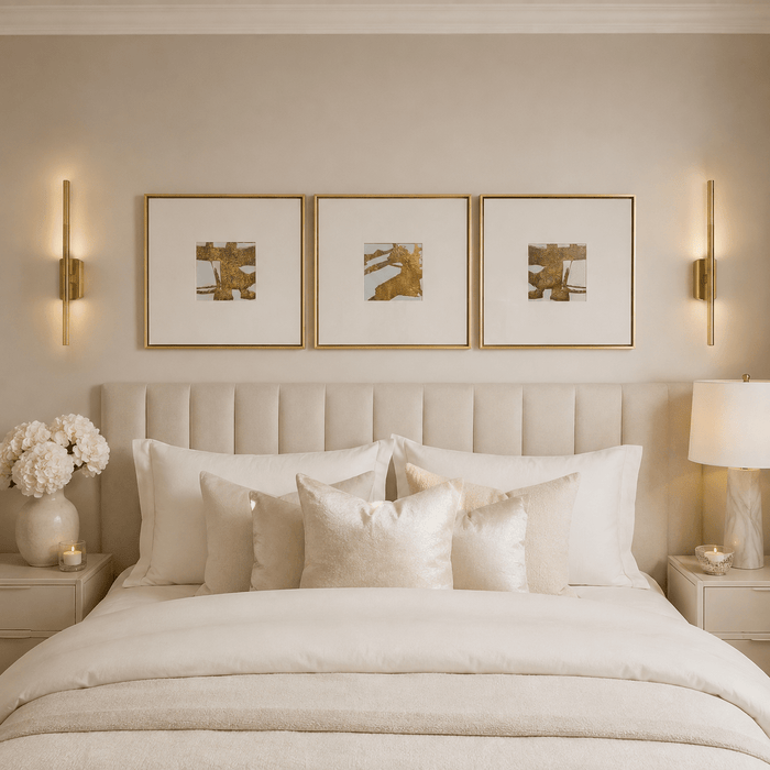 Deluxe Cream & Gold Framed Wall Art - Set of 3 Accessories