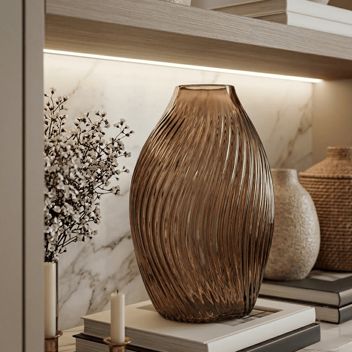 Dukes Brown Glass Ribbed Vase Accessories