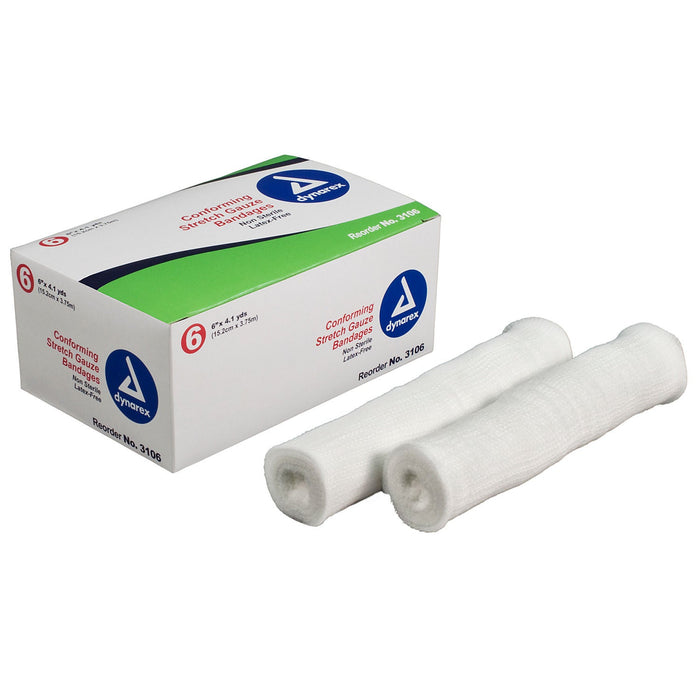 Dynarex Conforming Stretch Gauze Bandage, Non-Sterile, 6" x 4.1 Yard
