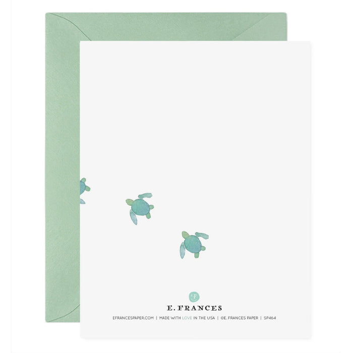 E. FRANCES PAPER's "Best Dad Ever" card showcases a watercolor of a large and small turtle on heavyweight paper, complemented by a green envelope.