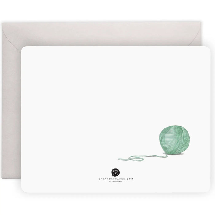 The E. FRANCES PAPER - FLAT NOTES CAT'S MEOW set includes flat notecards with watercolor illustrations of four different cats and matching envelopes, all in light green packaging with a transparent window.