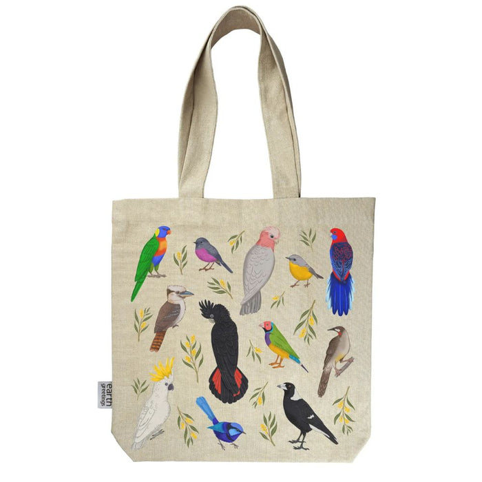 Earth Greetings Organic Cotton Tote Bag with Inner Pocket - Iconic Birds of Australia