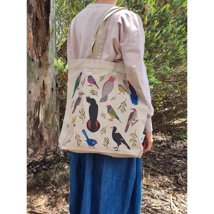 Earth Greetings Organic Cotton Tote Bag with Inner Pocket - Iconic Birds of Australia