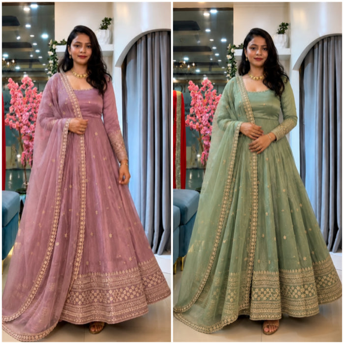 Elegant embroidered anarkali gown with dupatta