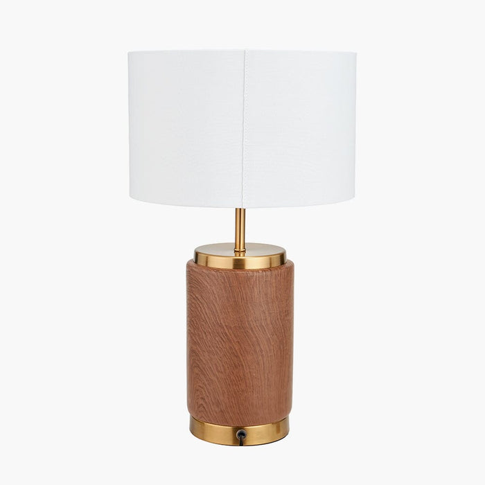 Ella Wood Effect Ceramic Table Lamp with White Shade Lighting