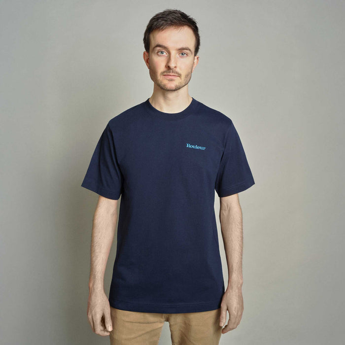 Embroidered Organic Cotton Unisex T-Shirt - Navy - Rouleur