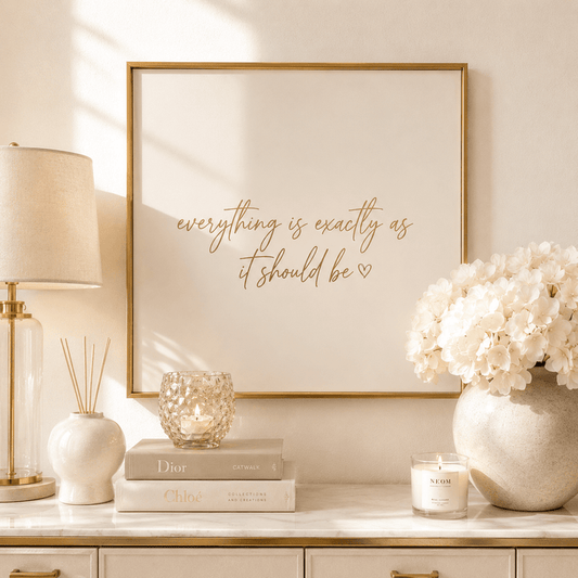 'Everything is Exactly as it Should Be' Cream & Gold Framed Canvas Wall Art Accessories