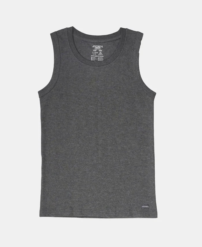 Extra Warmth Kid's Super Combed Cotton Rich Sleeveless Thermal Muscle Vest with StayWarm Treatment - Charcoal Melange
