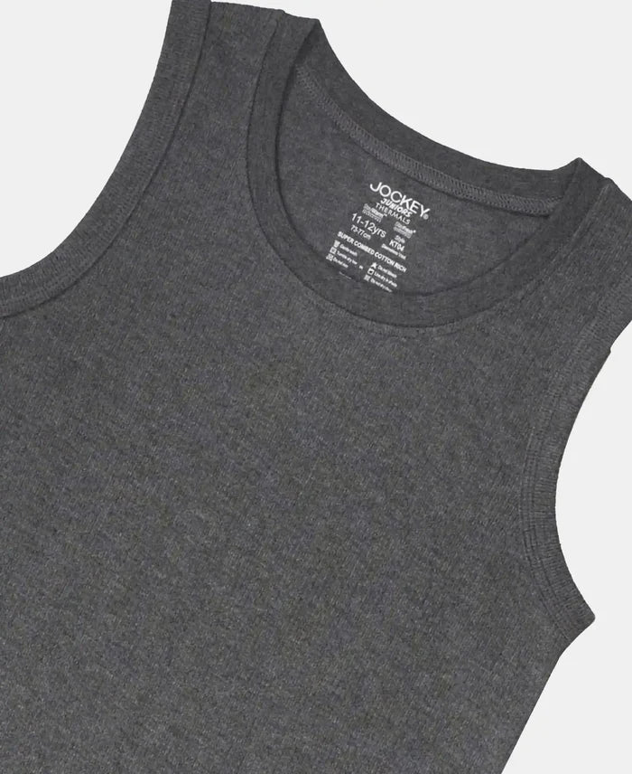 Extra Warmth Kid's Super Combed Cotton Rich Sleeveless Thermal Muscle Vest with StayWarm Treatment - Charcoal Melange