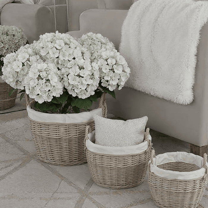 Ferro Round Lined Wicker Baskets - Set of 3 Accessories