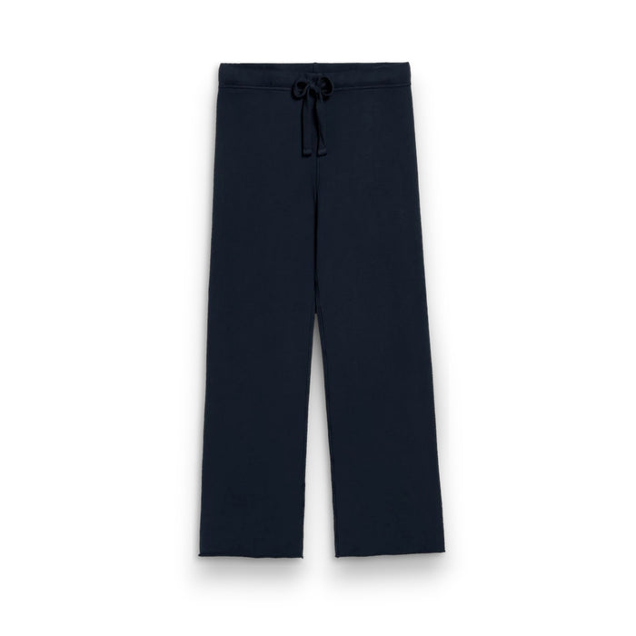FRANK & EILEEN's CATHERINE 29" Full Length Sweatpant in British Royal Navy features a high-rise, wide-leg silhouette, elastic waistband with drawstring, and garment-dyed finish for a rich look. Shown flat on a white background.
