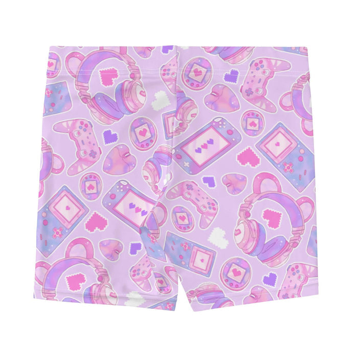 Gamer Girl kawaii shorts in pink with pastel controllers and Tamagotchi pets