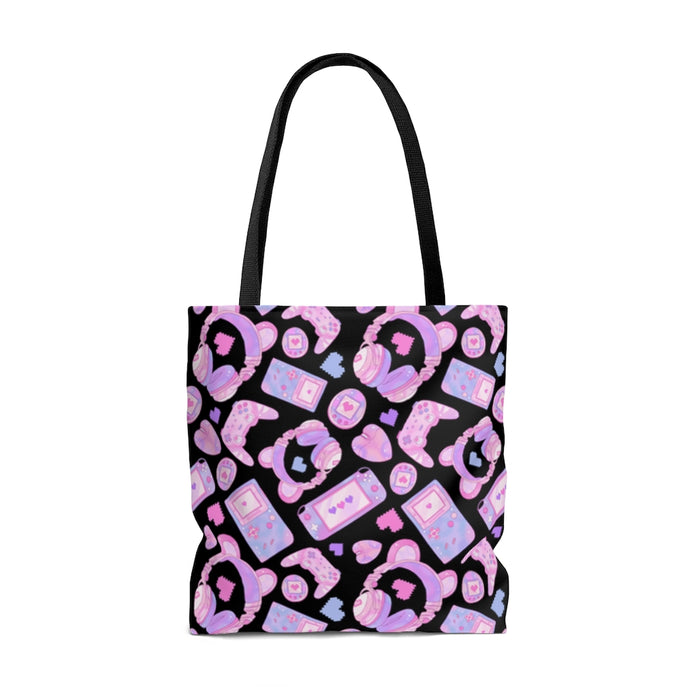 Stylish Gamer Girl Tote Bag (Black) features a fun gaming design, perfect for carrying your gear in kawaii style.