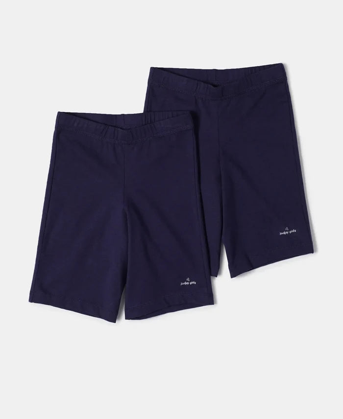 Girl's Super Combed Cotton Elastane Stretch Shorties with Ultrasoft Waistband - White(Pack of 2) - Classic Navy-5