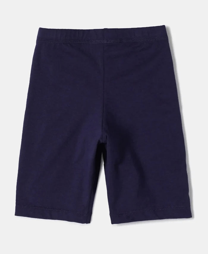 Girl's Super Combed Cotton Elastane Stretch Shorties with Ultrasoft Waistband - White(Pack of 2) - Classic Navy-3