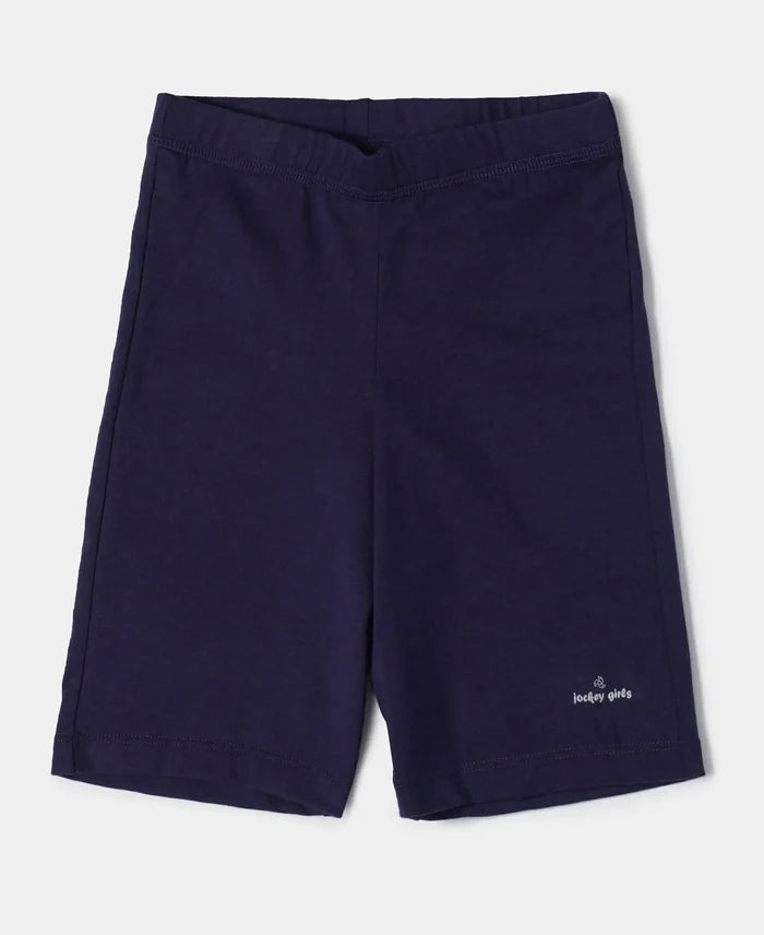 Girl's Super Combed Cotton Elastane Stretch Shorties with Ultrasoft Waistband - White(Pack of 2) - Classic Navy-4