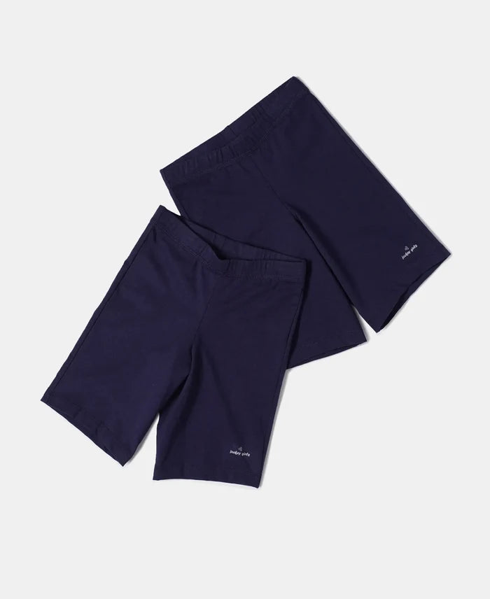 Girl's Super Combed Cotton Elastane Stretch Shorties with Ultrasoft Waistband - White(Pack of 2) - Classic Navy-1