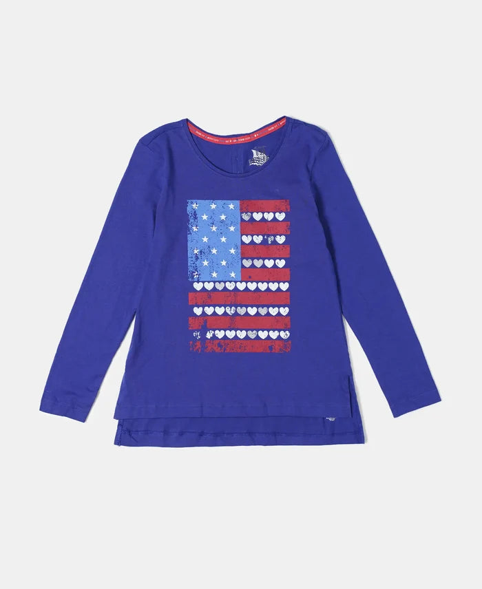 Super Combed Cotton Graphic Printed Full Sleeve T-Shirt - Indigo Crush-1