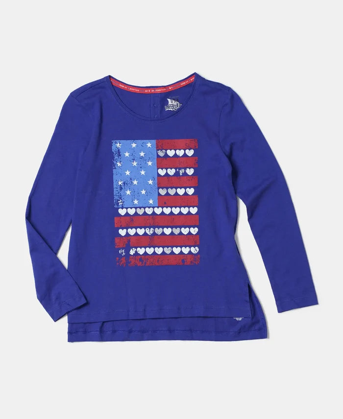Super Combed Cotton Graphic Printed Full Sleeve T-Shirt - Indigo Crush-6