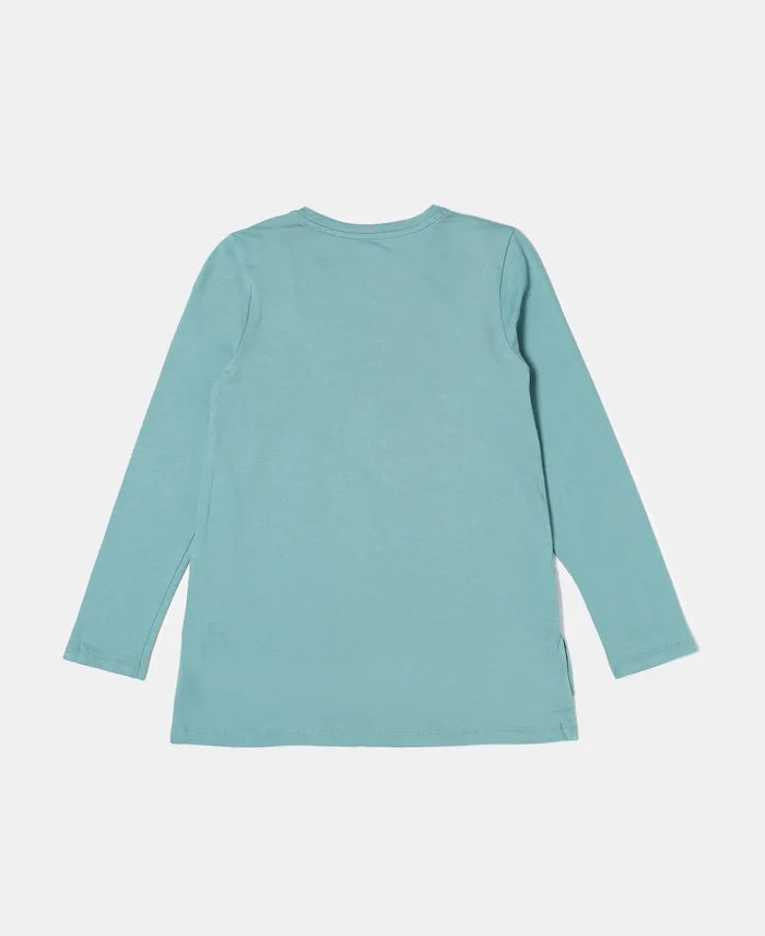 Super Combed Cotton Graphic Printed Full Sleeve T-Shirt - Oil Blue-2