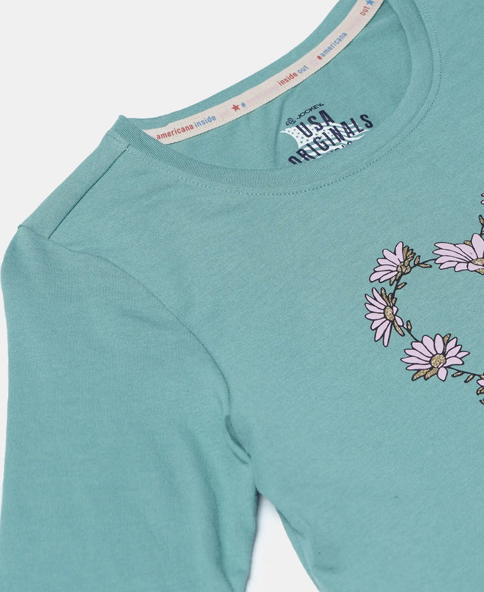 Super Combed Cotton Graphic Printed Full Sleeve T-Shirt - Oil Blue-3