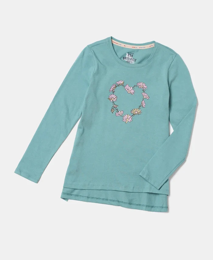 Super Combed Cotton Graphic Printed Full Sleeve T-Shirt - Oil Blue-5
