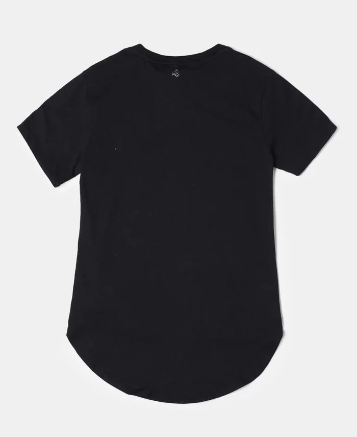 Super Combed Cotton Graphic Printed Short Sleeve T-Shirt with Hi Low Hem - Black-2
