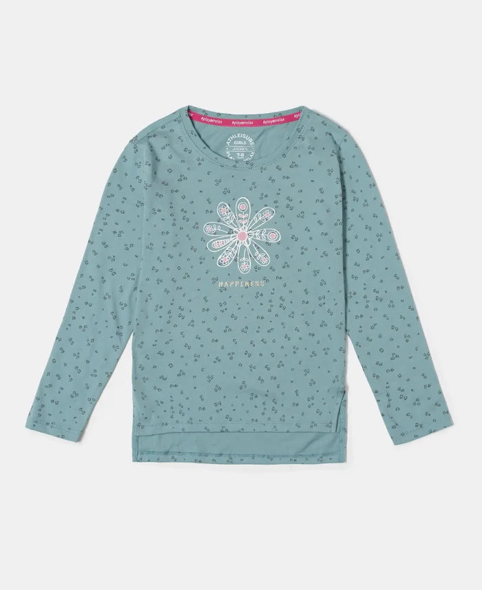 Super Combed Cotton Printed Full Sleeve T-Shirt - Mineral Blue-1
