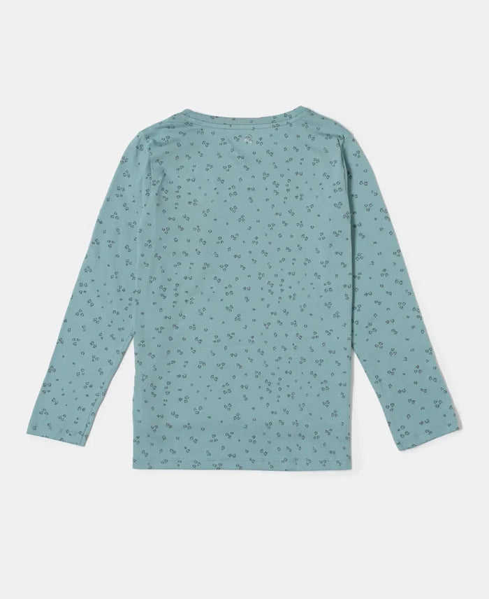Super Combed Cotton Printed Full Sleeve T-Shirt - Mineral Blue-2