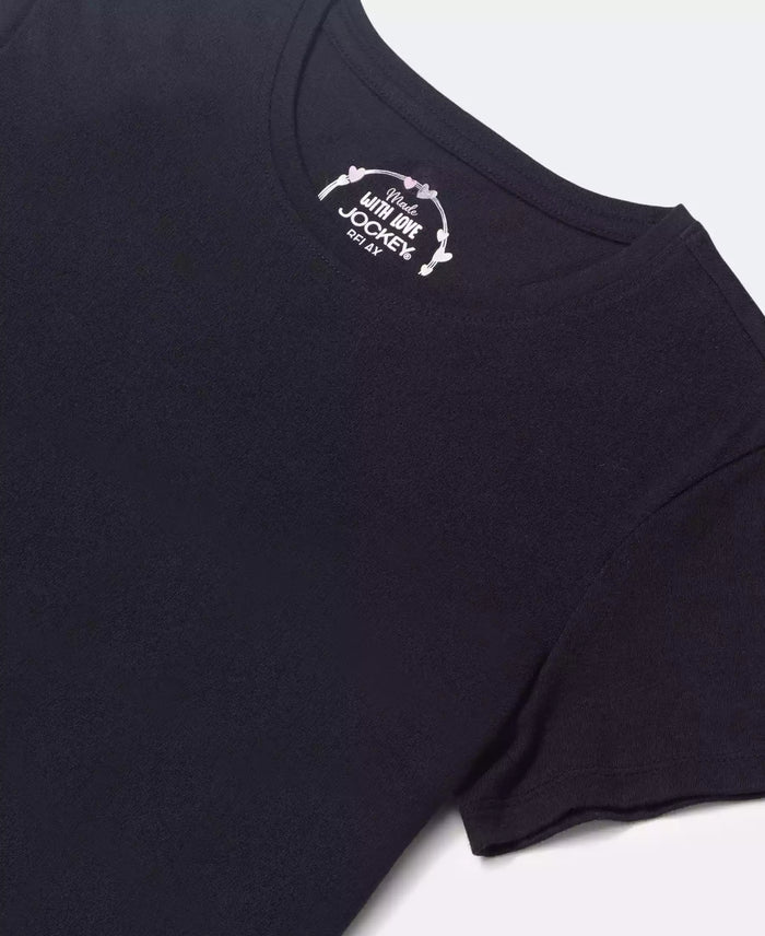 Girl's Super Combed Cotton Solid Short Sleeve T-Shirt - Black