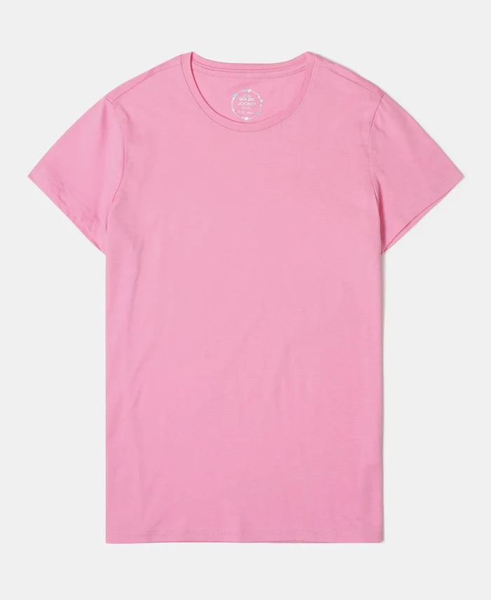 Girl's Super Combed Cotton Solid Short Sleeve T-Shirt - Sachet Pink