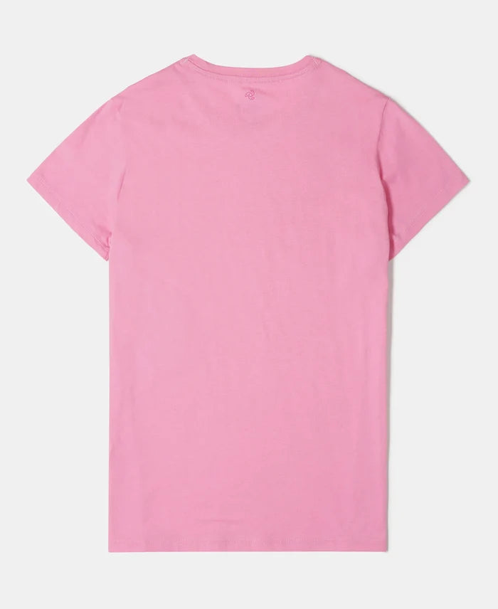 Girl's Super Combed Cotton Solid Short Sleeve T-Shirt - Sachet Pink