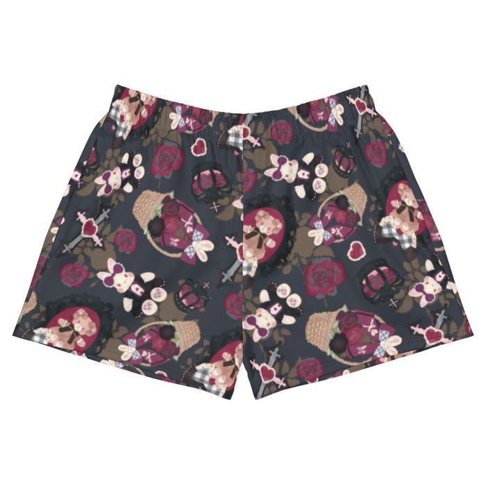 Gothic Teddy short shorts in mauve and charcoal with cameo teddies and crimson roses, pastel goth fit