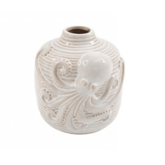 Grayson Cream Striped 3D Octopus Detail Vase Accessories