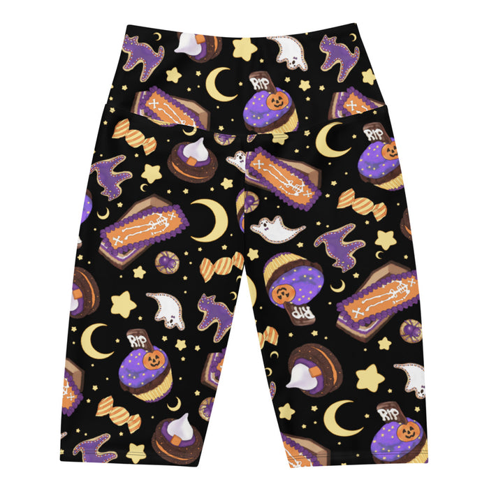 Halloween Treat alternative biker shorts in black with RIP cookies and black cats