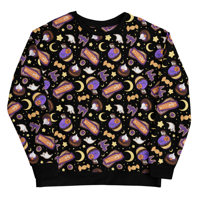 Halloween Treat alternative sweatshirt in black with ghost cookies and crescent moons
