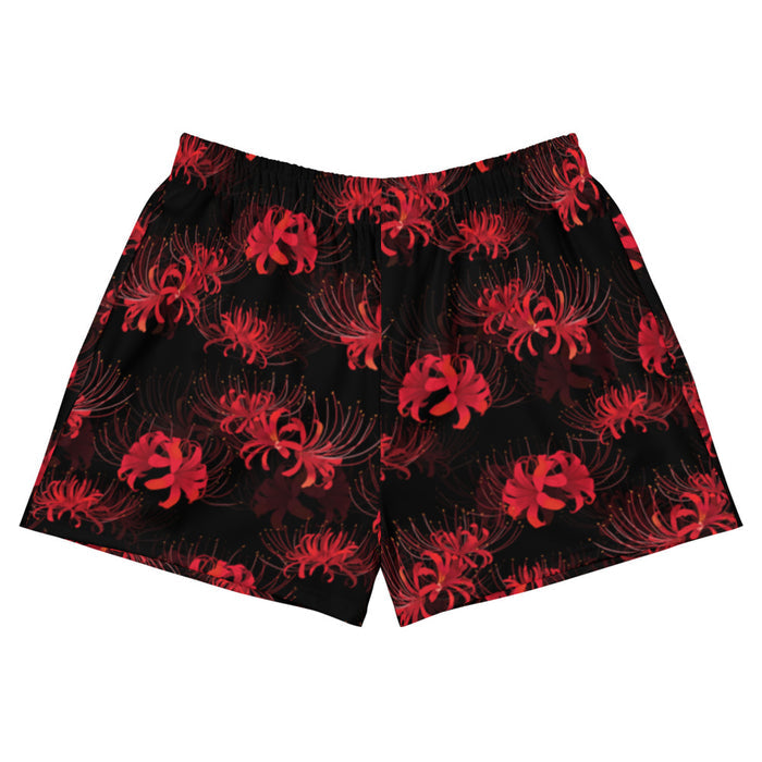 Higanbana gothic athletic shorts in red with red spider lilies on black