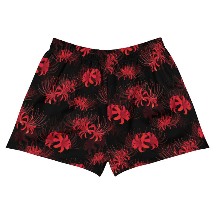 Higanbana gothic athletic shorts in red with red spider lily blooms on black