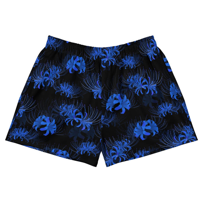 Higanbana gothic athletic shorts in blue with blue spider lilies on black