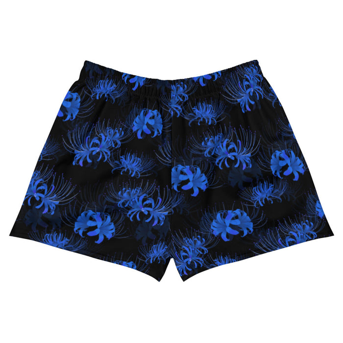 Higanbana gothic athletic shorts in blue with blue spider lily blooms on black